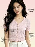 Y2K Pearl Button Floral Knit Crop Top | 3 Color Mix | MOQ 50pcs - Y2K Girlstyle