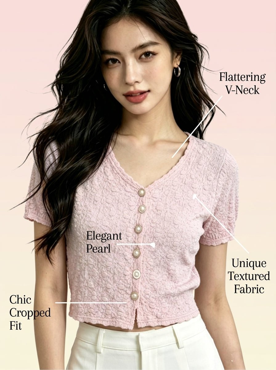 Y2K Pearl Button Floral Knit Crop Top | 3 Color Mix | MOQ 50pcs - Y2K Girlstyle