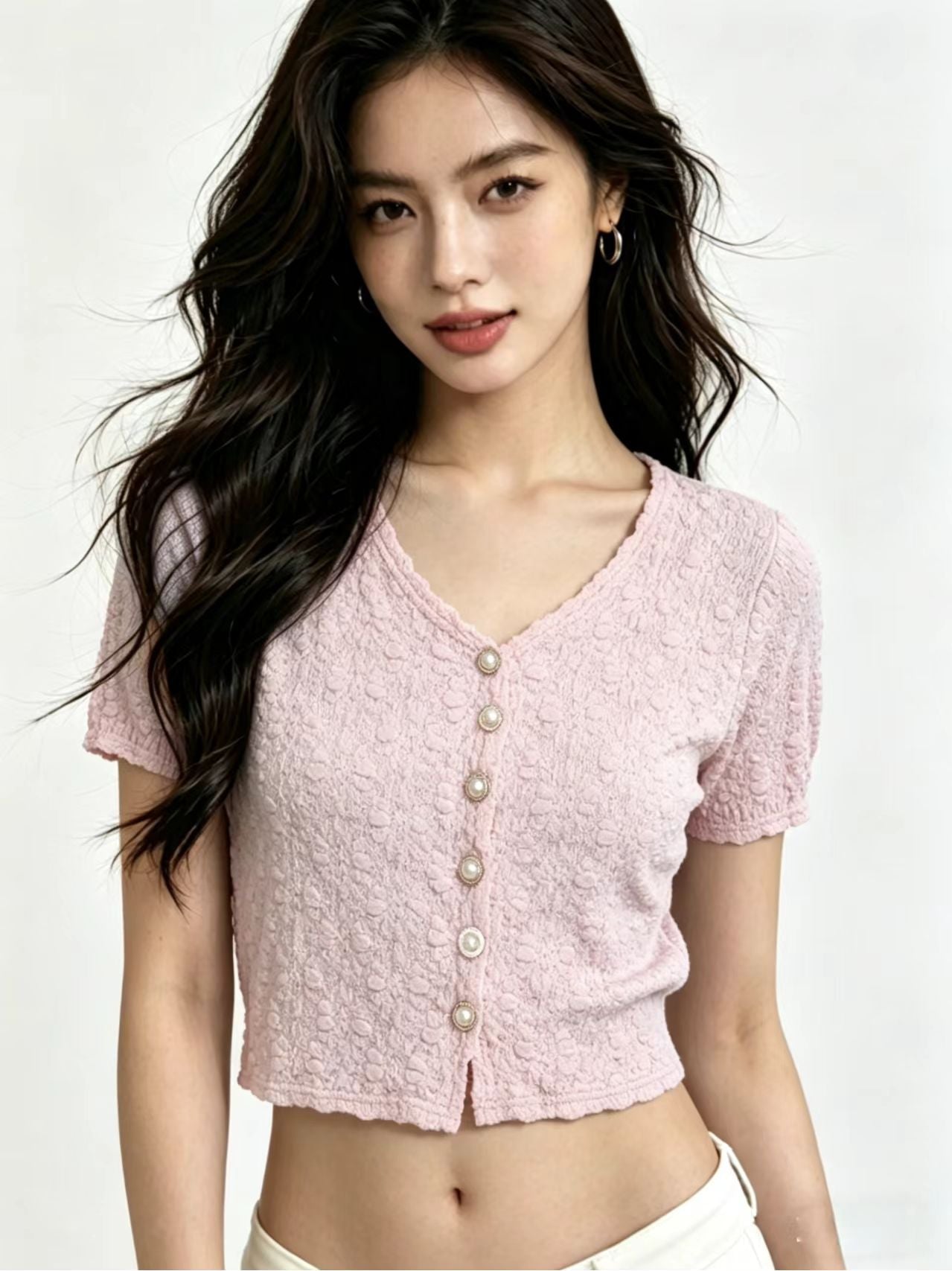 Y2K Pearl Button Floral Knit Crop Top | 3 Color Mix | MOQ 50pcs - Y2K Girlstyle