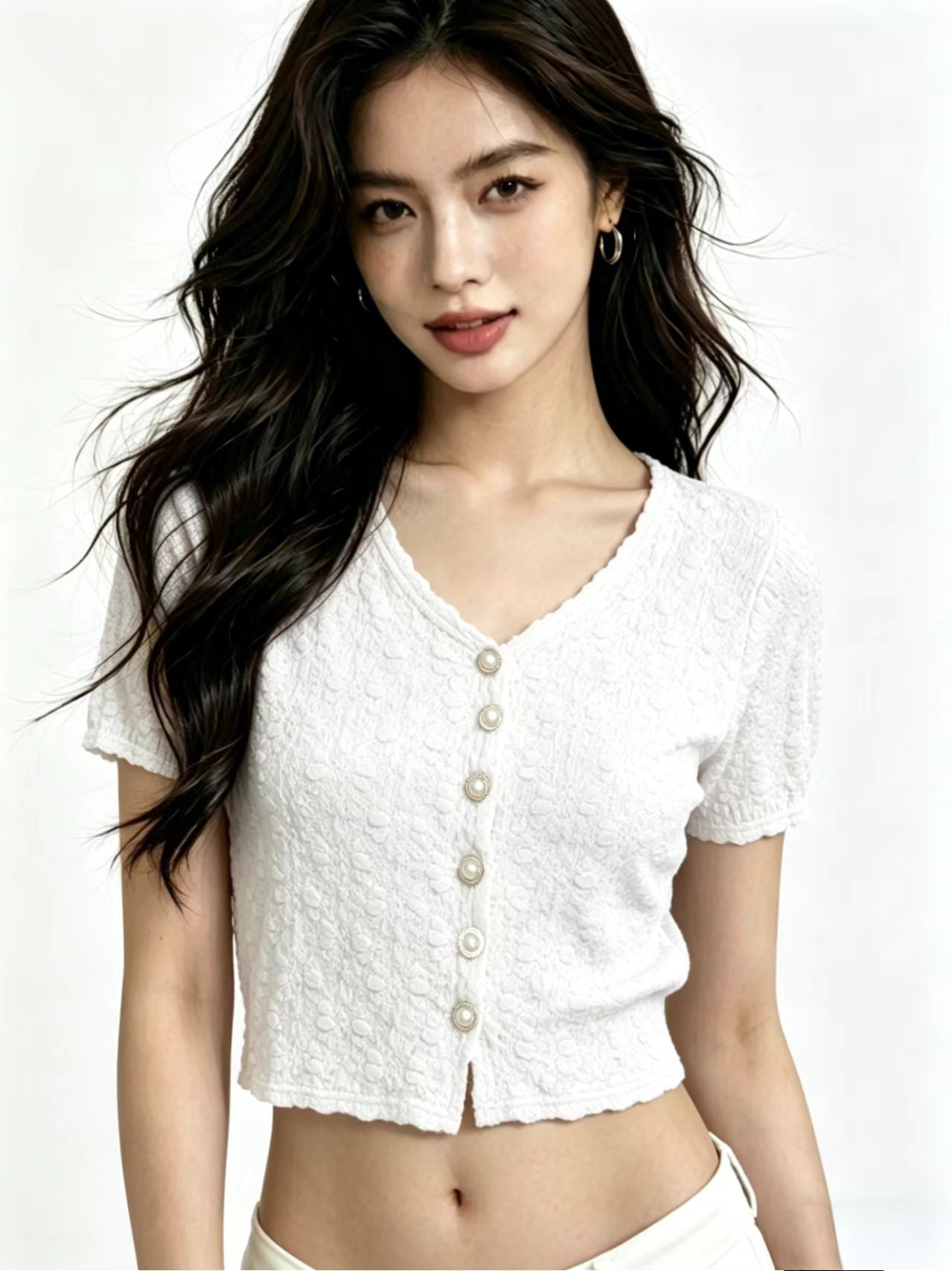 Y2K Pearl Button Floral Knit Crop Top | 3 Color Mix | MOQ 50pcs - Y2K Girlstyle