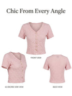 Y2K Pearl Button Floral Knit Crop Top | 3 Color Mix | MOQ 50pcs - Y2K Girlstyle