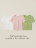 Y2K Pearl Button Floral Knit Crop Top | 3 Color Mix | MOQ 50pcs - Y2K Girlstyle