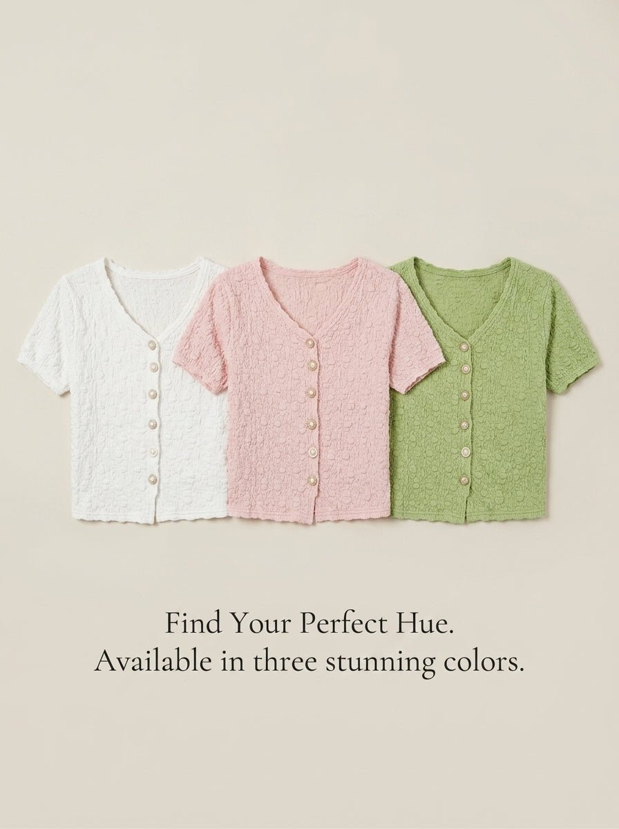 Y2K Pearl Button Floral Knit Crop Top | 3 Color Mix | MOQ 50pcs - Y2K Girlstyle