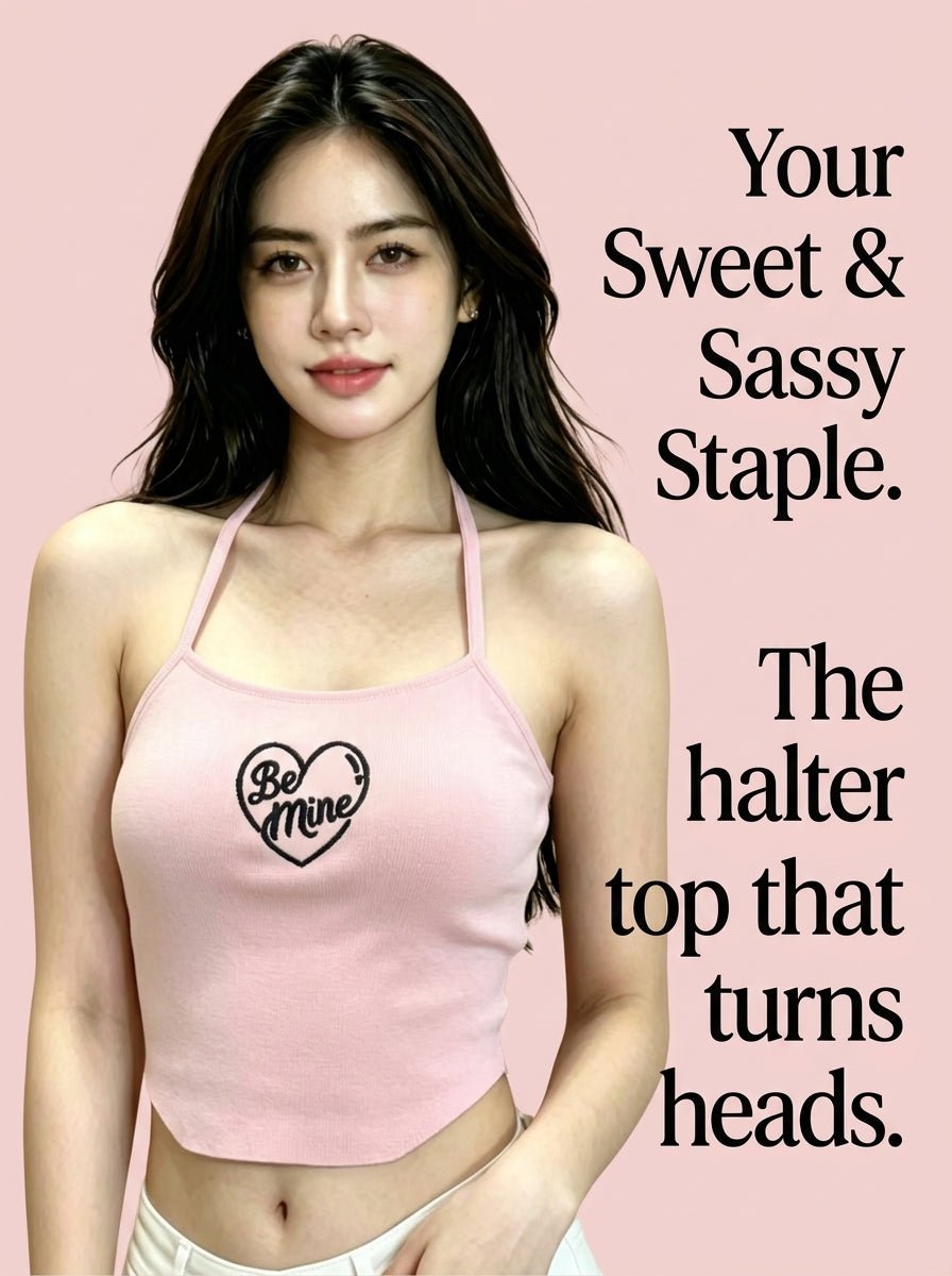 Y2K Pink Heart Embroidery Halter Top | Sexy Backless Knit Crop Top for Women Summer - Y2K Girlstyle