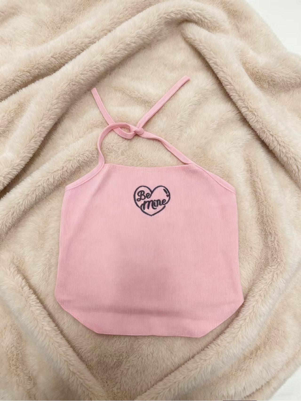Y2K Pink Heart Embroidery Halter Top | Sexy Backless Knit Crop Top for Women Summer - Y2K Girlstyle