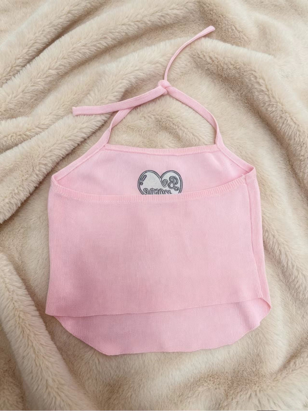 Y2K Pink Heart Embroidery Halter Top | Sexy Backless Knit Crop Top for Women Summer - Y2K Girlstyle