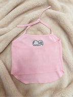 Y2K Pink Heart Embroidery Halter Top | Sexy Backless Knit Crop Top for Women Summer - Y2K Girlstyle