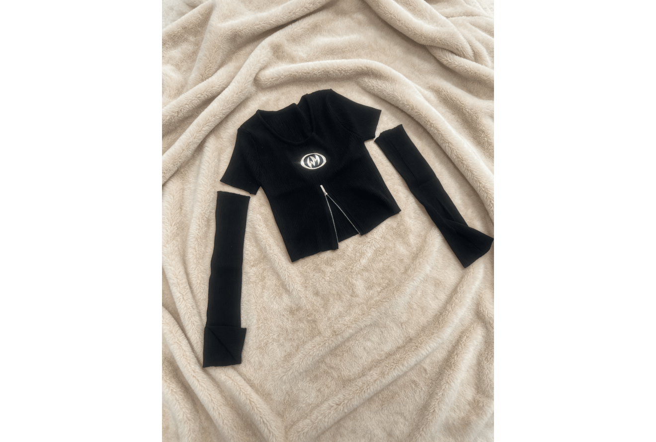 Y2K Rhinestone Zip Crop Top with Detachable Sleeves - Y2K Girlstyle