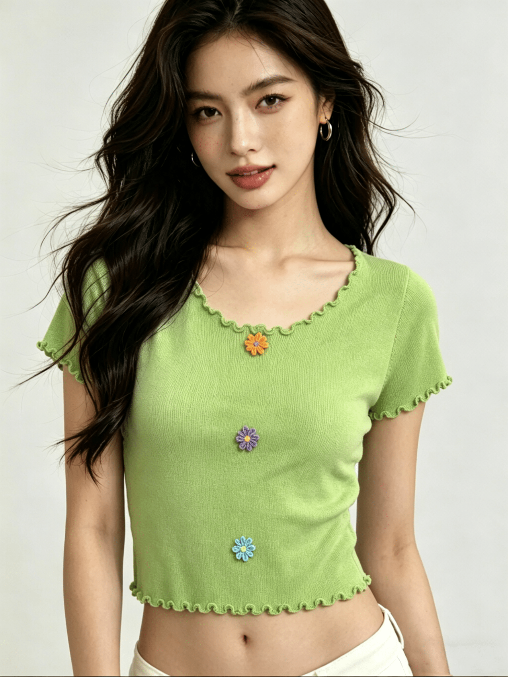 Y2K Ruffled Floral Knit Crop Top | Sweet Short Sweater | MOQ 50pcs - Y2K Girlstyle