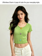 Y2K Ruffled Floral Knit Crop Top | Sweet Short Sweater | MOQ 50pcs - Y2K Girlstyle