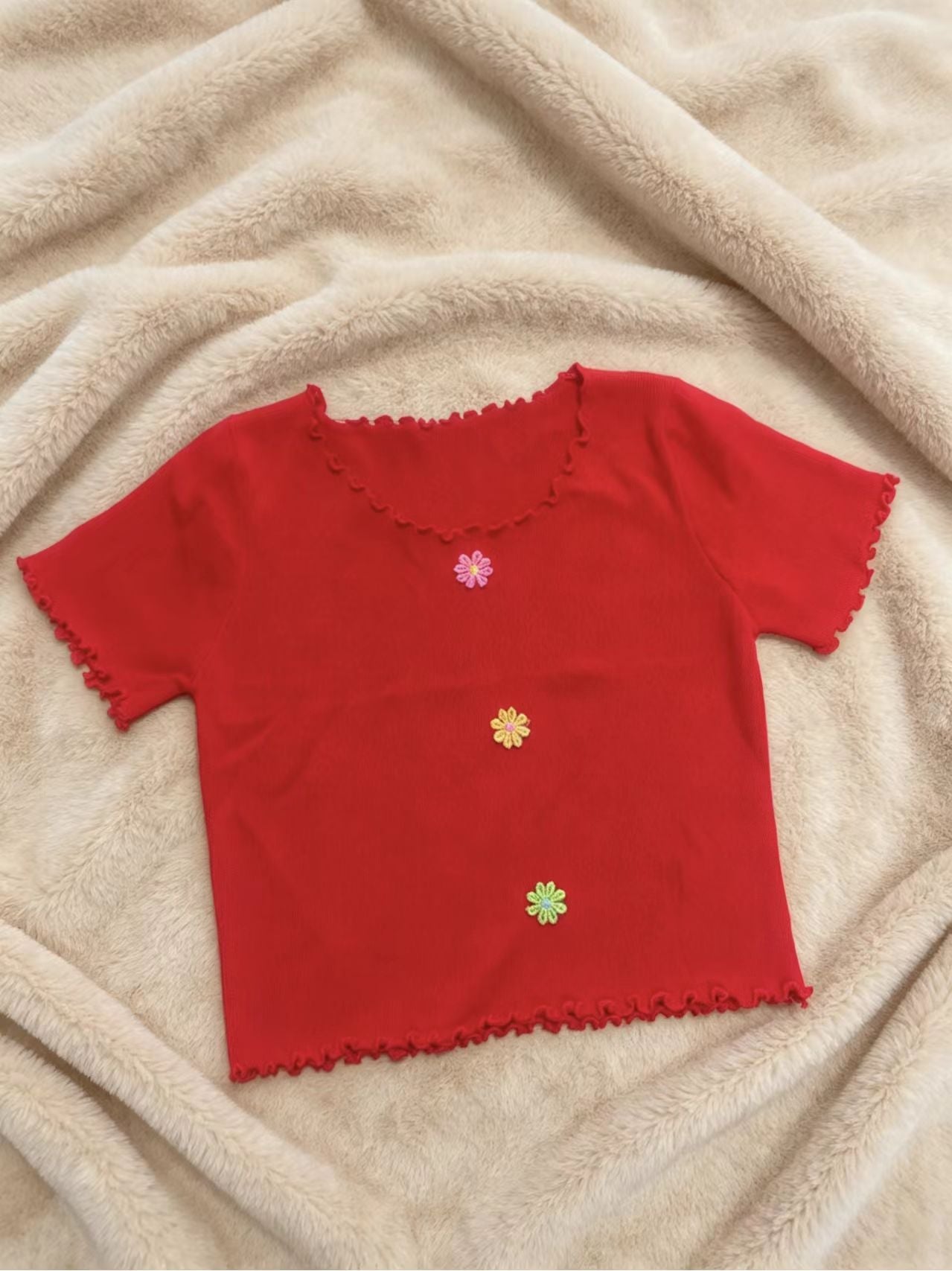 Y2K Ruffled Floral Knit Crop Top | Sweet Short Sweater | MOQ 50pcs - Y2K Girlstyle