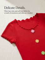 Y2K Ruffled Floral Knit Crop Top | Sweet Short Sweater | MOQ 50pcs - Y2K Girlstyle
