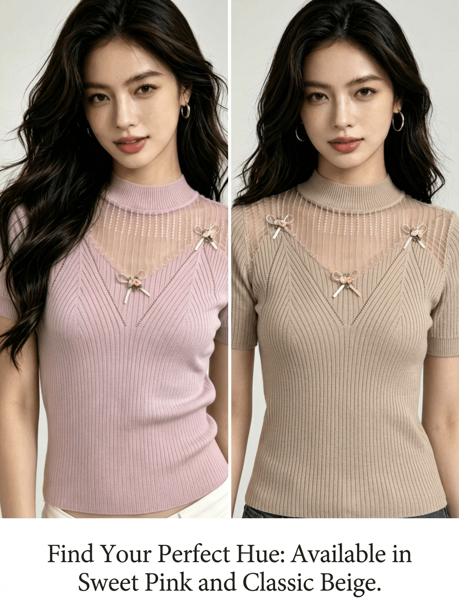 Y2K Sexy Lace Hollow - Out Knit Crop Top | Powder & Khaki Mix | MOQ 50pcs - Y2K Girlstyle