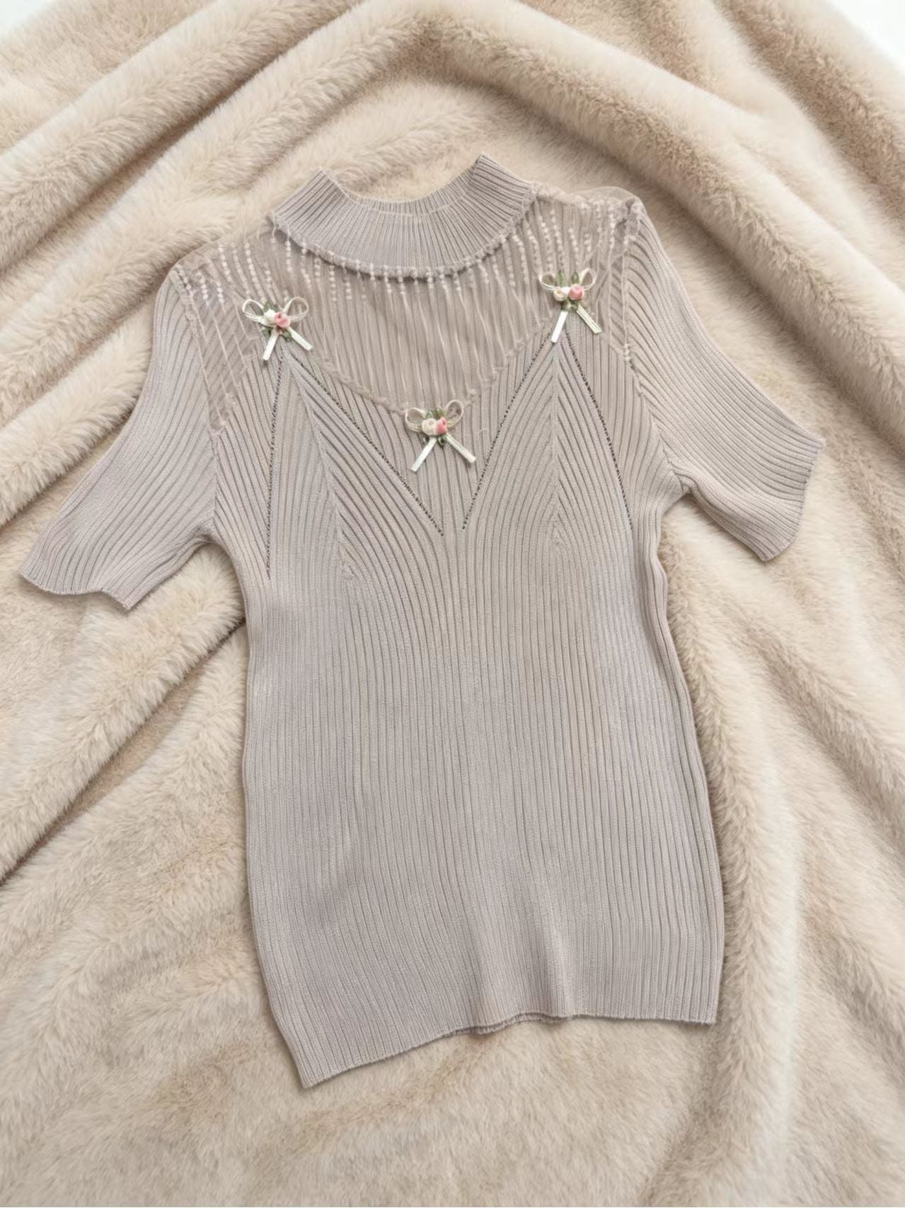 Y2K Sexy Lace Hollow - Out Knit Crop Top | Powder & Khaki Mix | MOQ 50pcs - Y2K Girlstyle