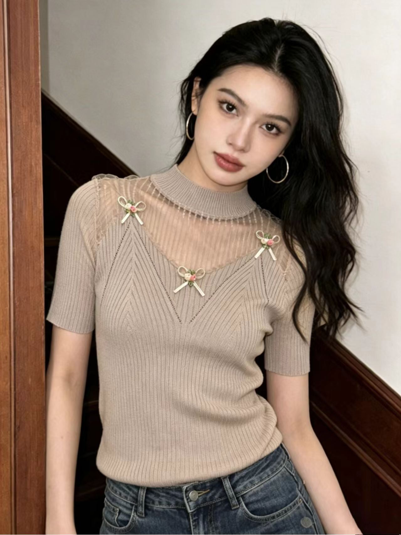 Y2K Sexy Lace Hollow - Out Knit Crop Top | Powder & Khaki Mix | MOQ 50pcs - Y2K Girlstyle