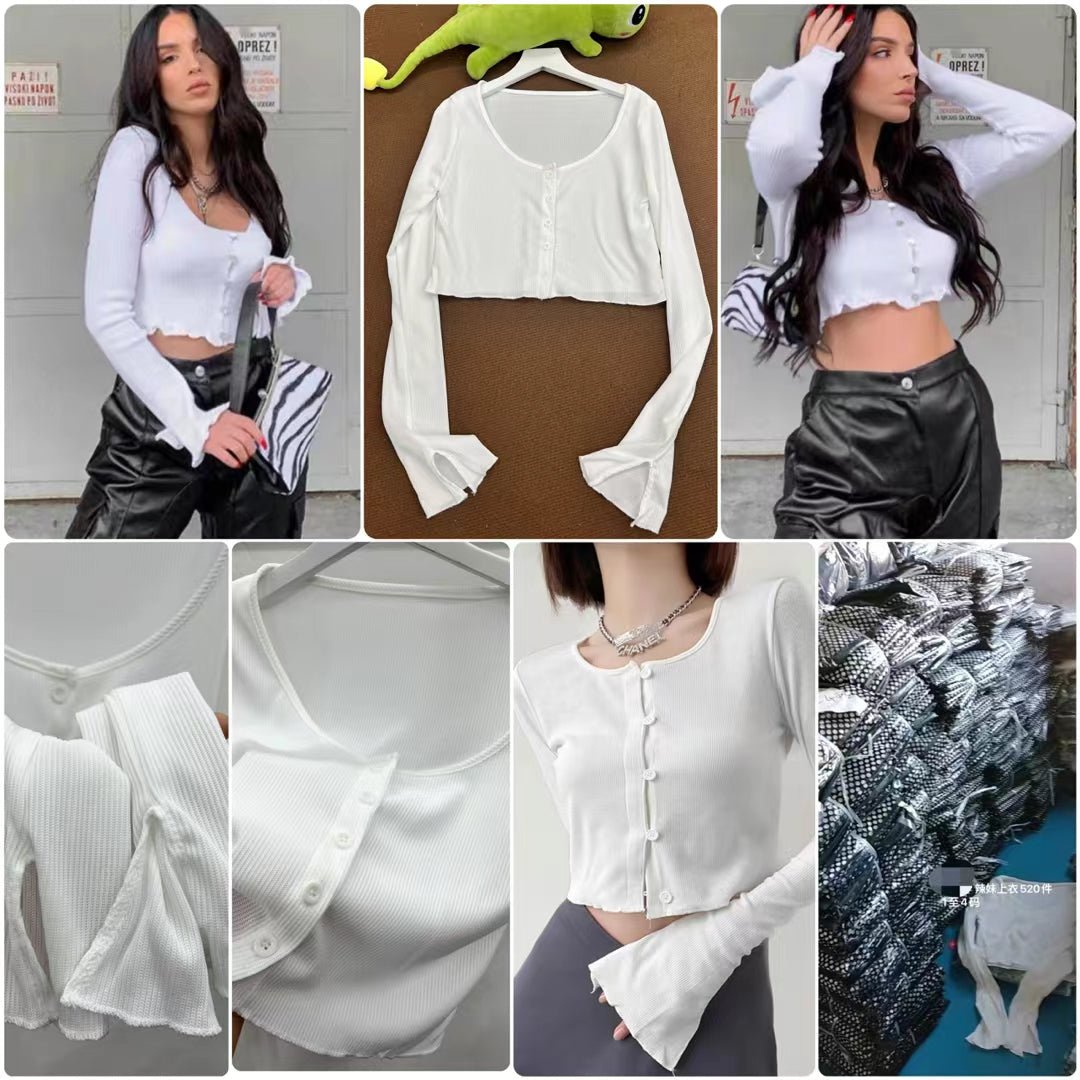 Y2K Solid Color Cropped Knit Top | Wholesale - Y2K Girlstyle