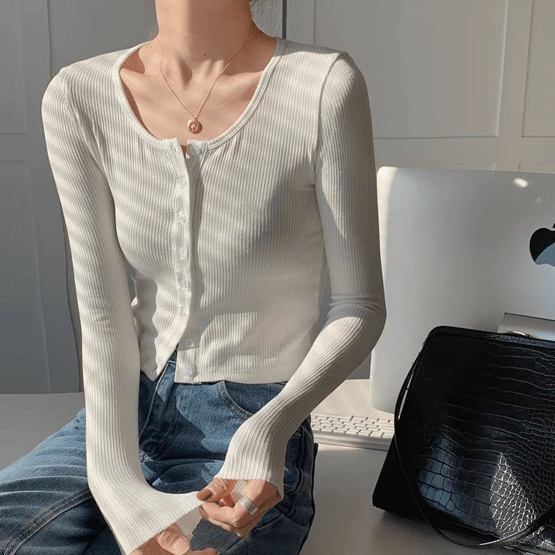 Y2K Solid Color Cropped Knit Top | Wholesale - Y2K Girlstyle